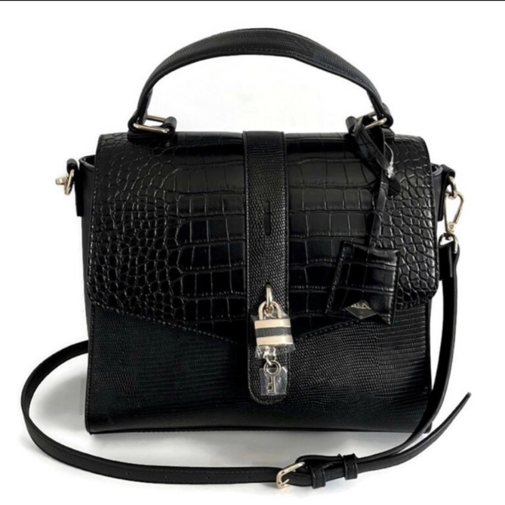 ALDO Women Croc Embossed Crossbody Satchel Purse Adjustable Strap Lock & Key NEW